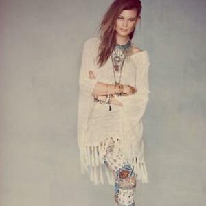 Free People Ivory Ease With Breeze Poncho Fringe